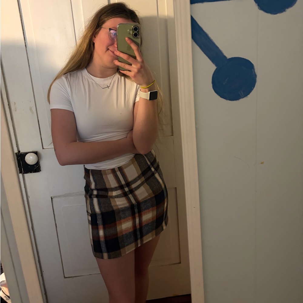 shein fall color plaid skirt